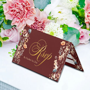 Lettres d'or Fleur sauvage mariage carte RSVP
