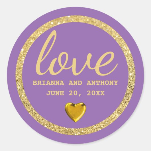 Lettres d'or sur Stickers Mariage violet Favor (Devant)