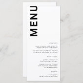 Lettres en gras Menu Mariage blanc simple minimum (Devant / Derrière)