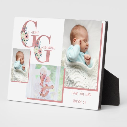 Lettres florales de Grand-mère GG | 3 Plaque photo (Côté)