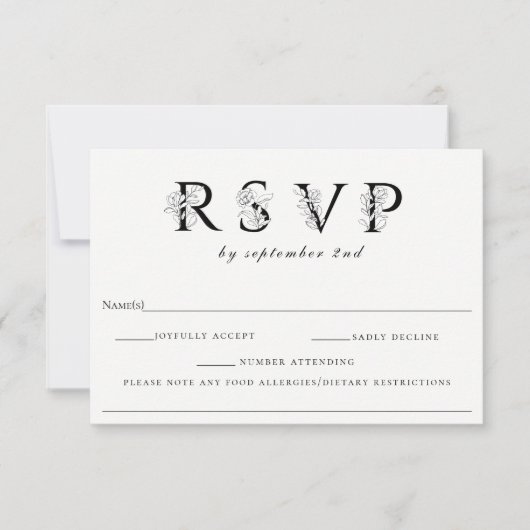 Lettres florales Mariage RSVP avec note d'allergie (Devant)
