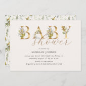 lettres florales or baby shower invitation (Devant / Derrière)