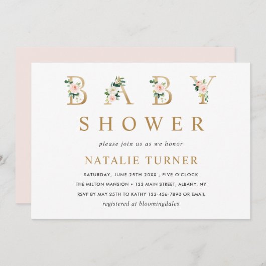 Lettres flush or Baby shower Invitation (Devant / Derrière)