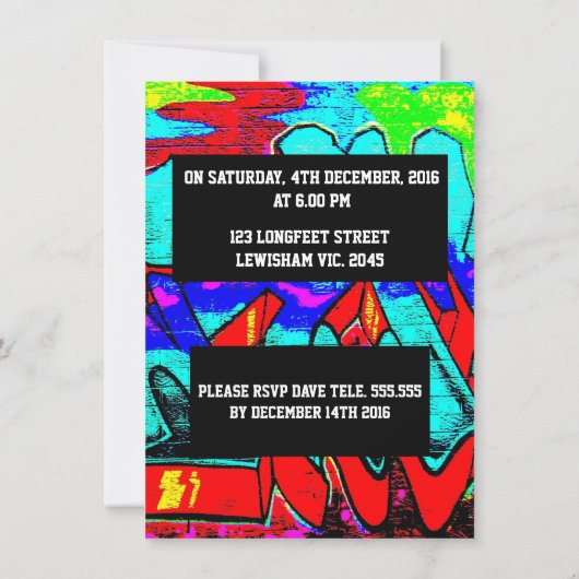 Lettres Graffiti Invitation d'anniversaire (Dos)