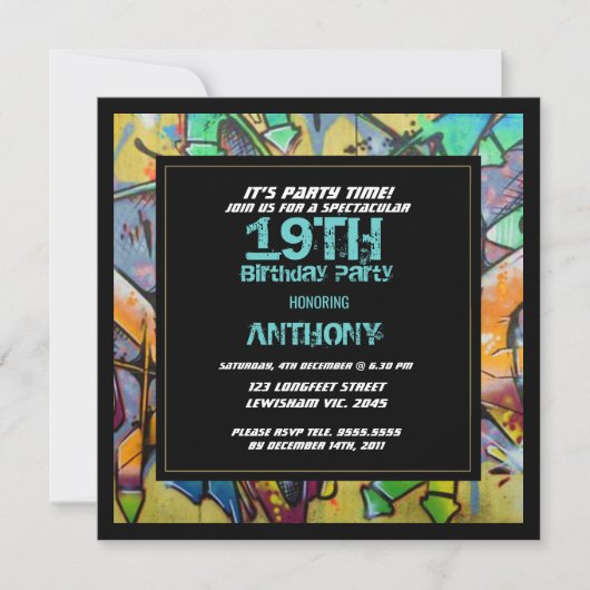 Lettres Graffiti Invitation d'anniversaire (Devant)
