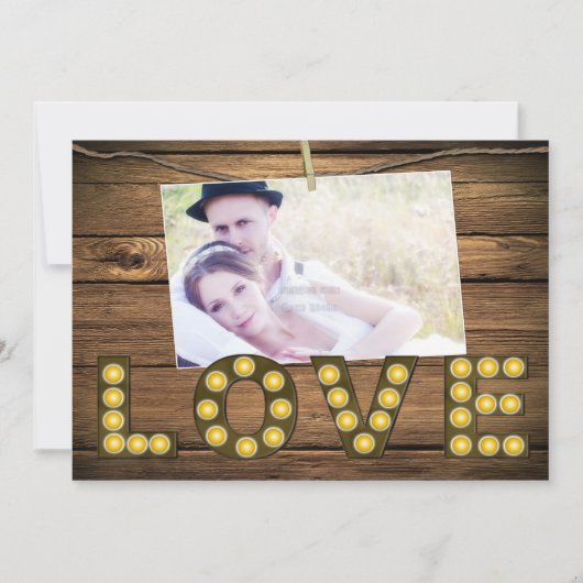 Lettres Lumineuses LOVE Photo Invitation Rustique (Devant)