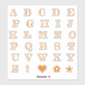 Lettres orange amusantes | Stickers Alphabet Monog (Feuille)