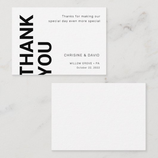 Lettres simples en gras Mariage Carte de remerciem (Devant / Derrière)