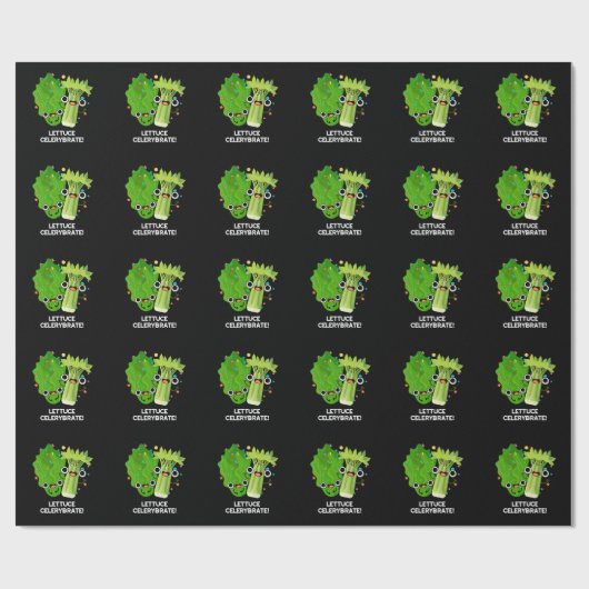 Lettuce Celerybrate Funny Veggie Pun Dark BG Cadeaupapier (Vlak)