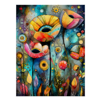 Leuchtende abstrakte Blumen in kräftigen Farben Perfect Poster