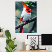 Leucistic cardinal poster (Thuiskantoor)