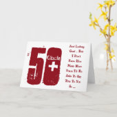 Leuk, 50ste verjaardag, oom, rood en wit tekst. kaart (Gele Bloem)