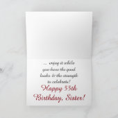 Leuk, 55ste verjaardag voor zus, rood en wit tekst kaart (Binnen)