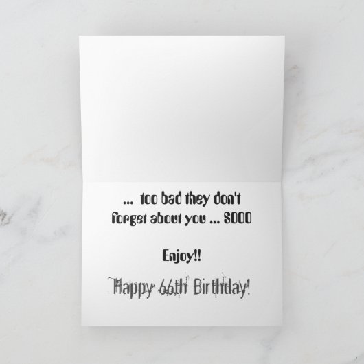 Leuk, 66ste verjaardag, vergeet het, grijs, wit. kaart (Binnen)