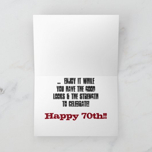 Leuk, 70ste verjaardag, broer, rood en wit tekst. kaart (Binnen)