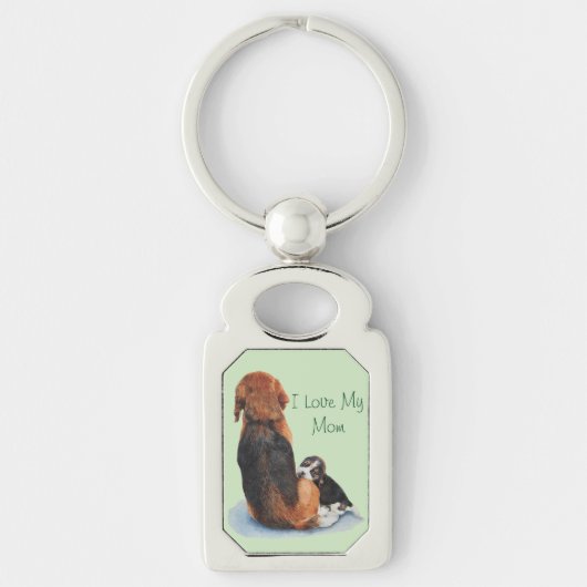 Leuk afbeelding van puppy hond knuffelen moeder sleutelhanger (Voorkant)
