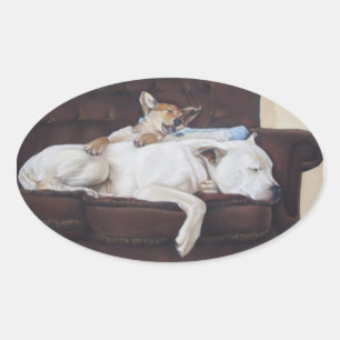 Leuk afbeelding van puppy knuffelen ovale sticker