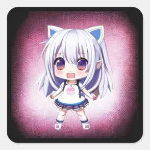Leuk anime meisje met kat oren hoofdband vierkante sticker