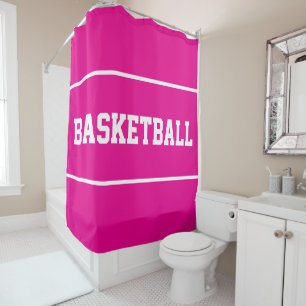 Leuk BASKETBAL Witte Tekst Strepen Op Helder Roze Douchegordijn
