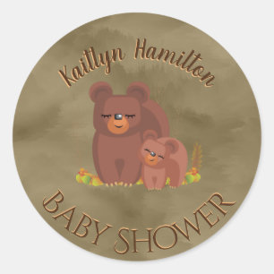 Leuk Beer Cub Boy Moeder Baby shower Woodland Ronde Sticker