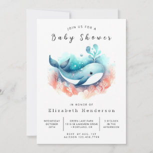 Leuk bewerkbaar Whale Baby shower Kaart