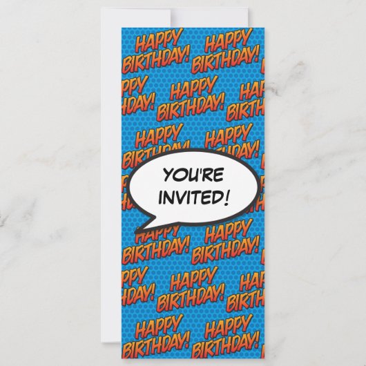 Leuk Blauw Modern Verjaardagsfeestje Stripboek Kaart (Achterkant)