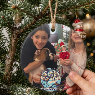 LEUK BLauw&WIT voeg je FOTO SNEEUWMAN toe Glas Ornament