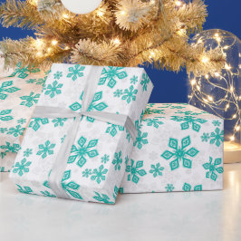 Leuk Blauwgroen Sneeuwvlokken Wit Kerstpatroon Cadeaupapier