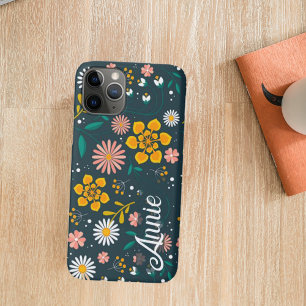 Leuk Bloeiende Kleurrijke Bloemen Patroon met Naam iPhone 11 Pro Hoesje
