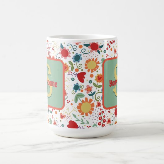 Leuk Bloemen Monogram Naam Inspirivity Coffee Mok (Center)