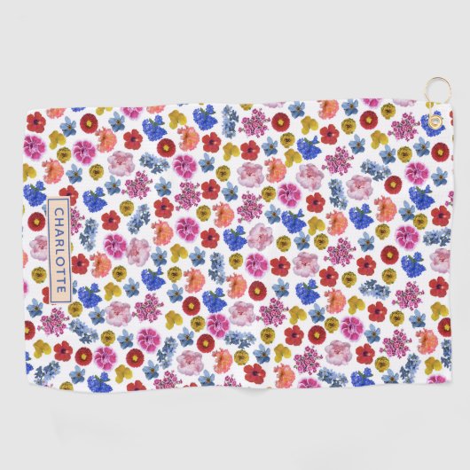 Leuk bloemenpatroon kleurrijke aangepaste golfhand golfhanddoek (Horizontaal)