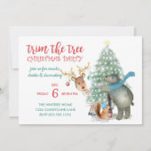 Leuk bos vrienden boom trimmen kerstfeest kaart (Voorkant)