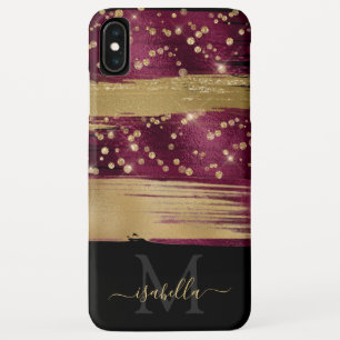 Leuk Bourgogne Goud Glitter Script Monogrammed iPhone XS Max Hoesje