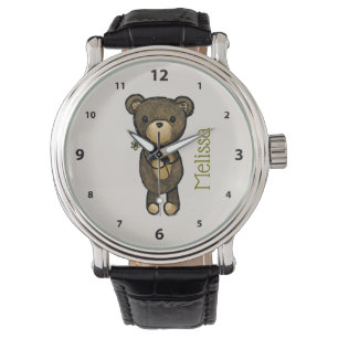 Leuk bruin Beer met een Yellow Flower Custom Horloge