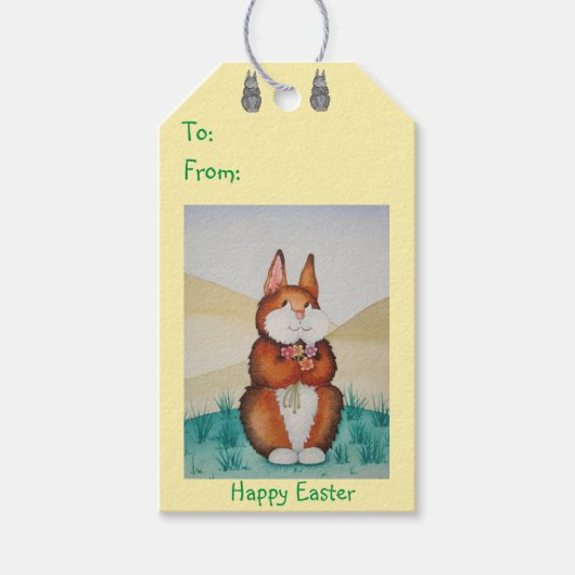 Leuk bruin konijntje met bloemetjes cadeaulabel (Voorkant)