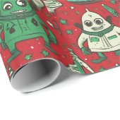 Leuk buitenaards kerstvakantie inpakpapier (Rol Hoek)