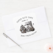 Leuk  café illustratie monogram vierkante sticker (Envelop)