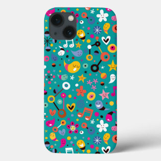 leuk cartoon patroon blauwgroen iPhone 13 hoesje