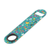 leuk cartoon patroon blauwgroen speed flessenopener (Achterkant Gekanteld)