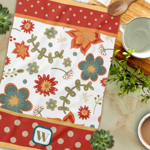 Leuk Chic Modern Stippen Floral Monogram Initiaal Theedoek