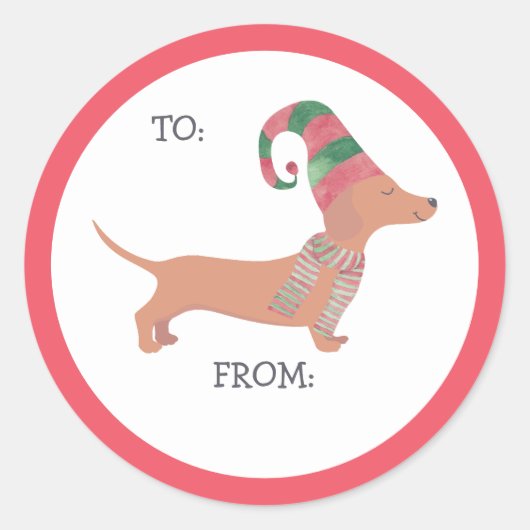 Leuk Dachshund Kerst puppy hondenliefhebber Ronde Sticker (Voorkant)