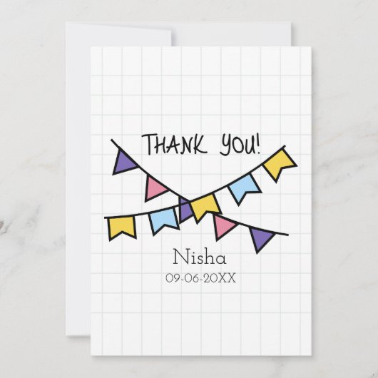 Leuk Dank u kinder lijn achtergrond met bunting Bedankkaart (Voorkant)