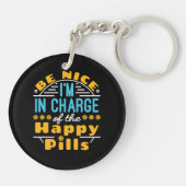 Leuk dat ik de baas ben van Happy Pills apotheker  Sleutelhanger (Achterkant)