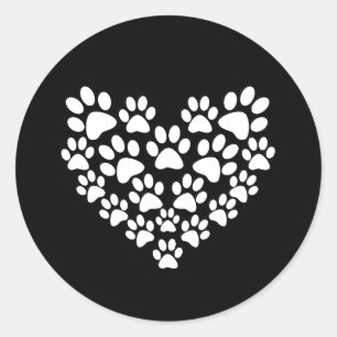 Leuk dier patroon zwart wit poot print hart ronde sticker