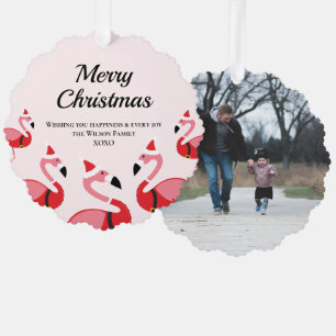 Leuk Dier Roze Flamingo Santa Foto Kerstmis Ornament Kaart