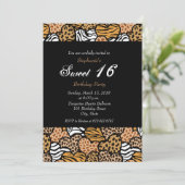 Leuk dierlijk patroon harten Sweet 16 Uitnodiging (Staand voorkant)