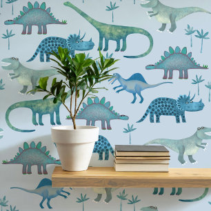 Leuk dinosaurus patroon blauw behang