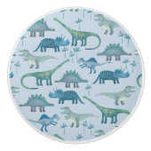 Leuk dinosaurus patroon blauw keramische knop (Voorkant)