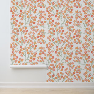 Leuk Eenvoudig Oranje Bloem Motief Behang