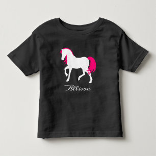 Leuk Elegant Zwart Wit & Heet Roze Paard Voeg naam Kinder Shirts